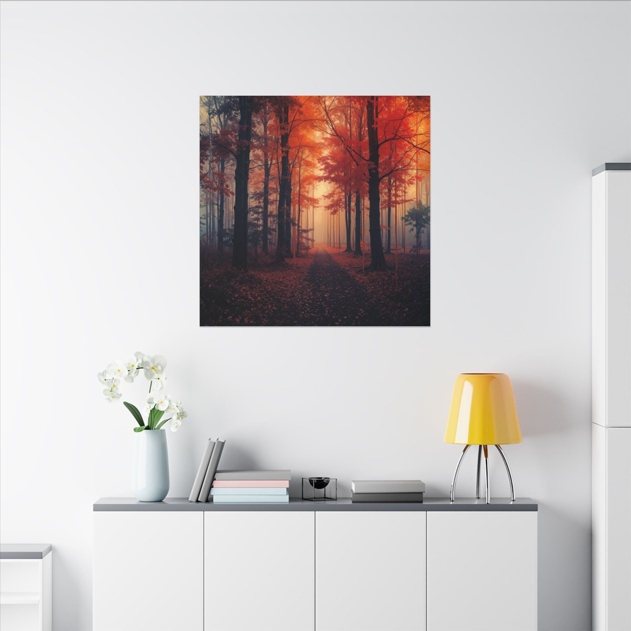 AMBER FOREST — Abstract Autumn Forest Framed Canvas Wall Art