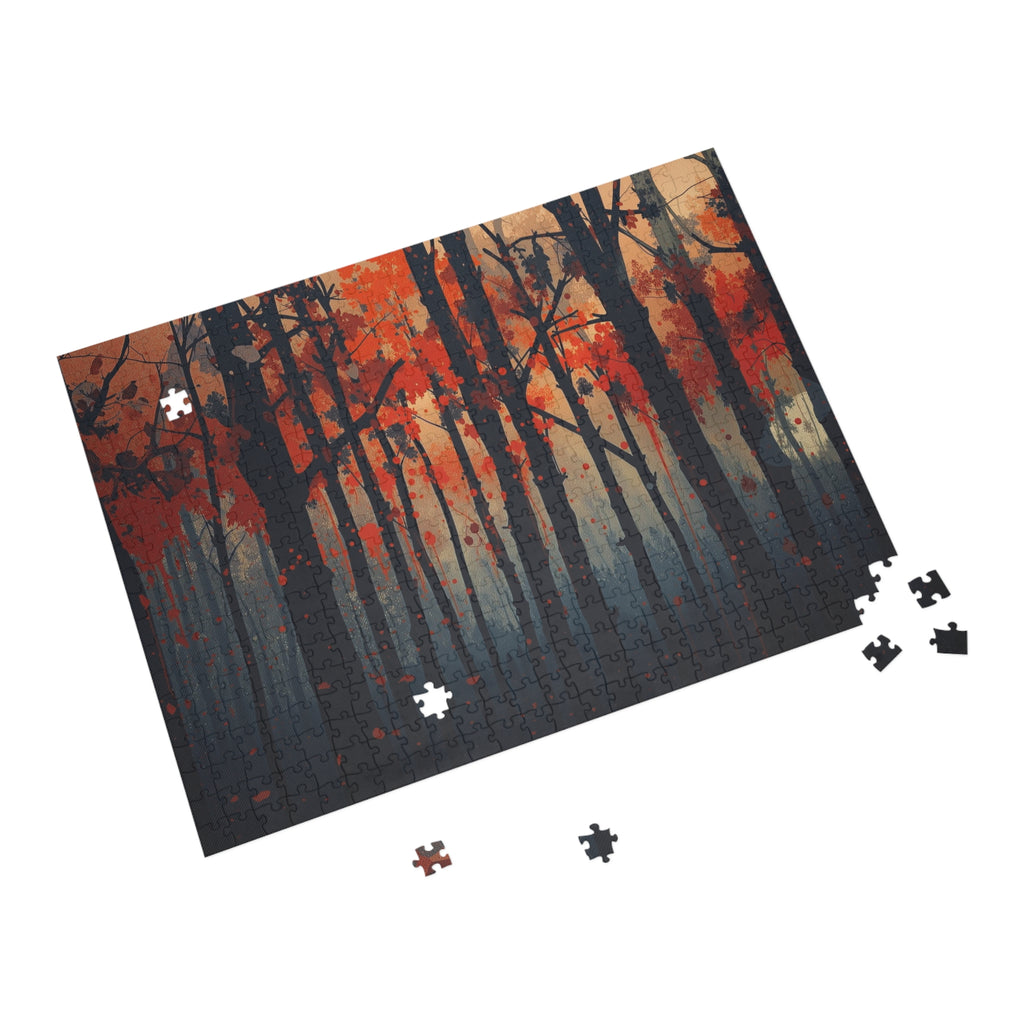 EMBERLINE 500-piece burning forest art puzzle by Scattercrate — ember-orange moody forest jigsaw gift