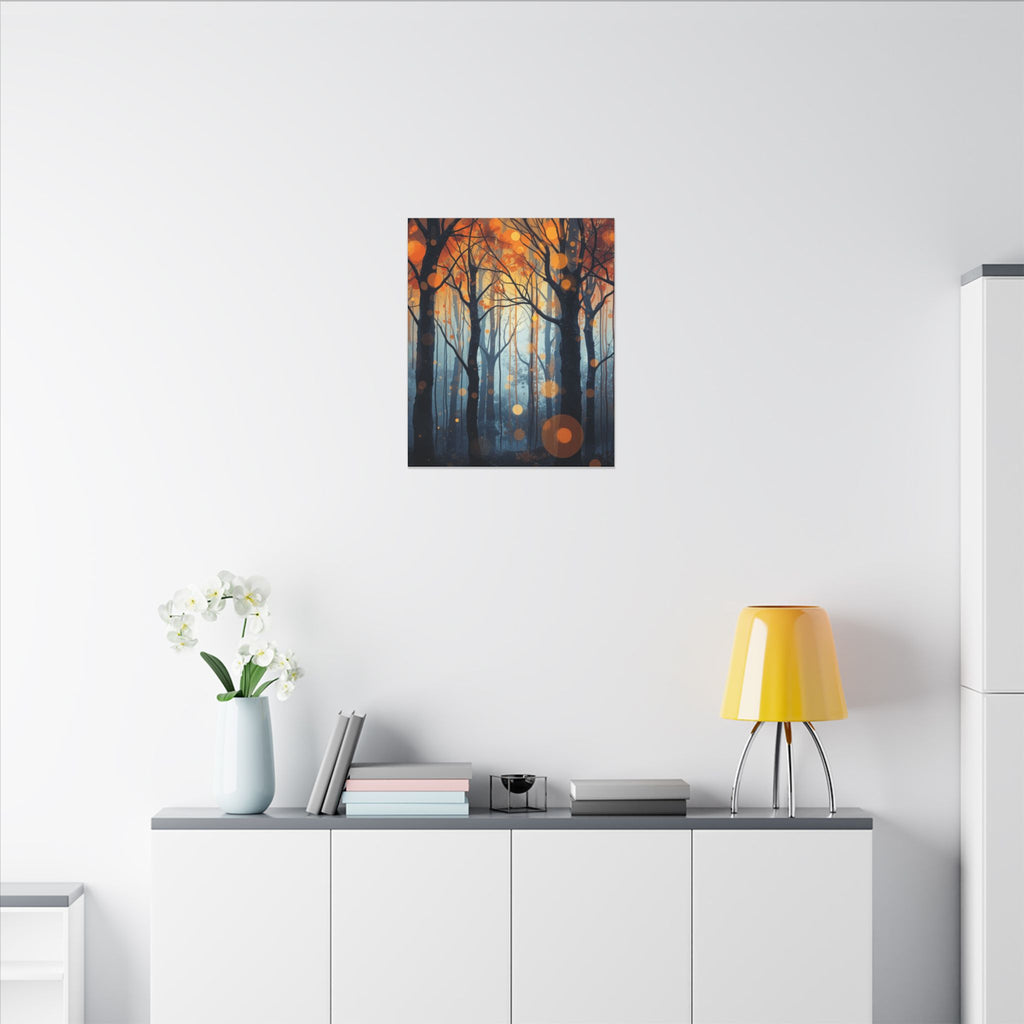 GLOW FOREST — Abstract Forest Lights Framed Canvas Wall Art