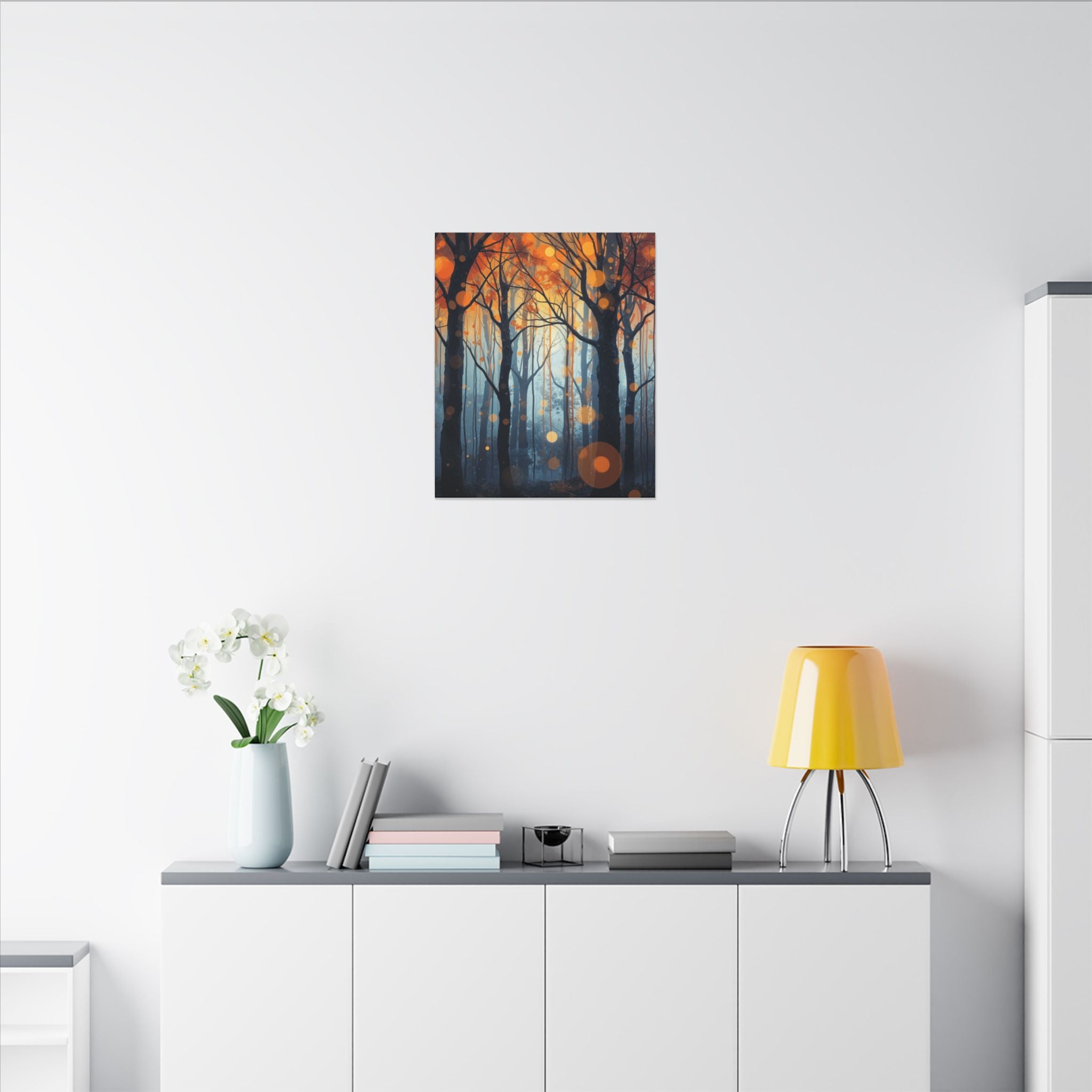 GLOW FOREST — Abstract Forest Lights Framed Canvas Wall Art