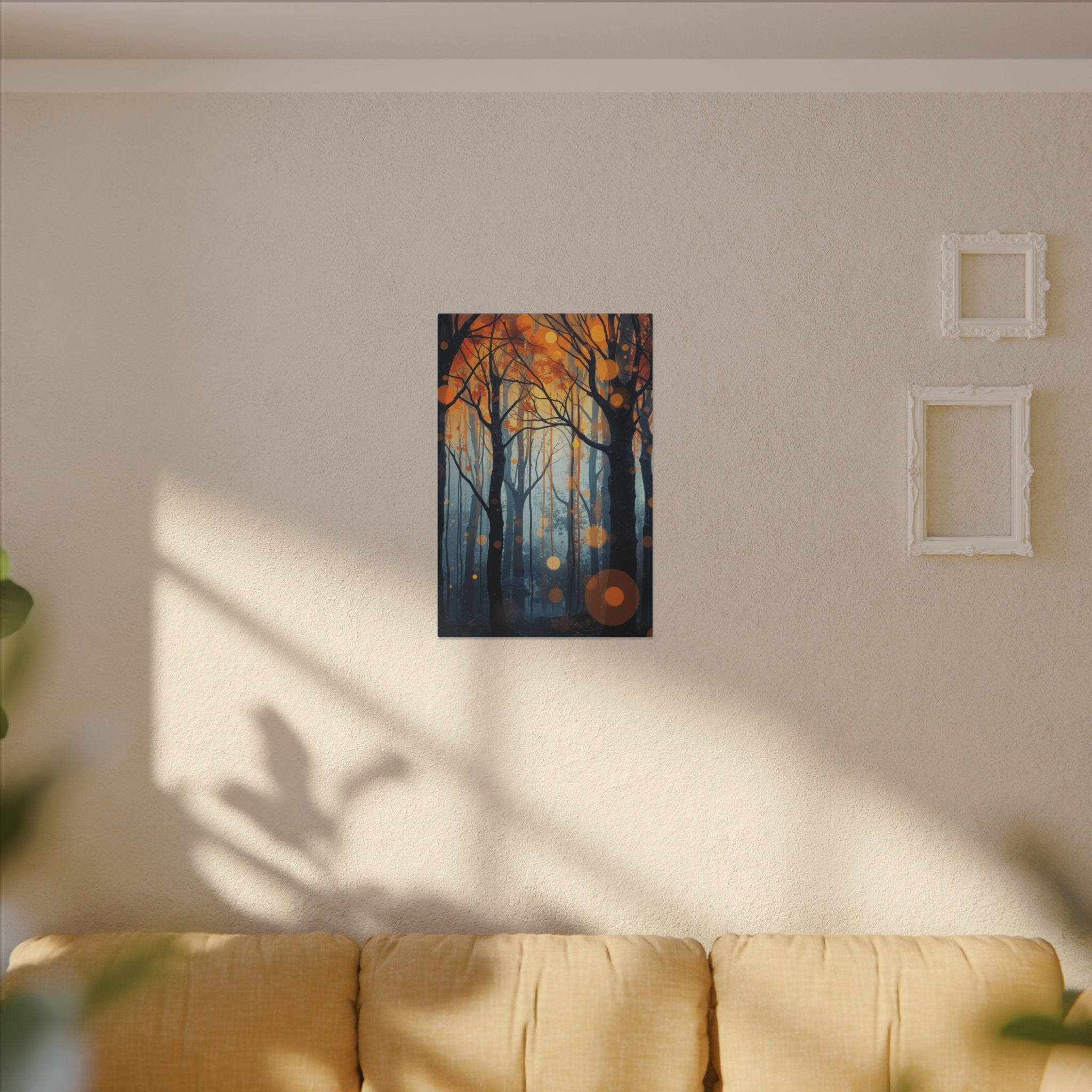 GLOW FOREST — Abstract Forest Lights Framed Canvas Wall Art
