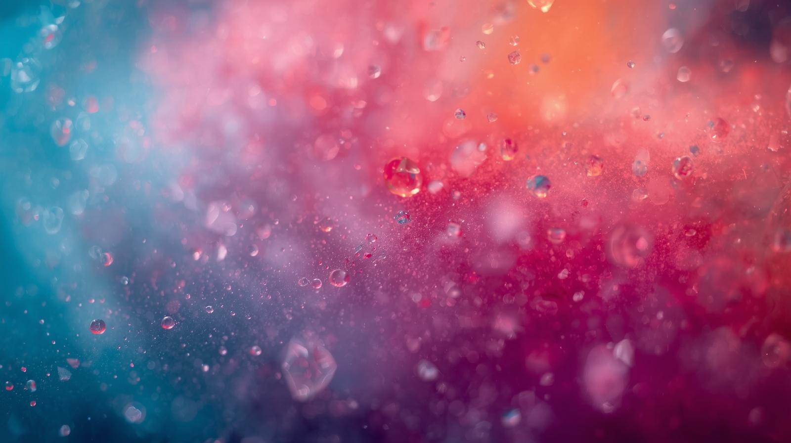 MISTBLOOM abstract powder splatter art by Scattercrate — soft blue pink misty dew particles close-up detail