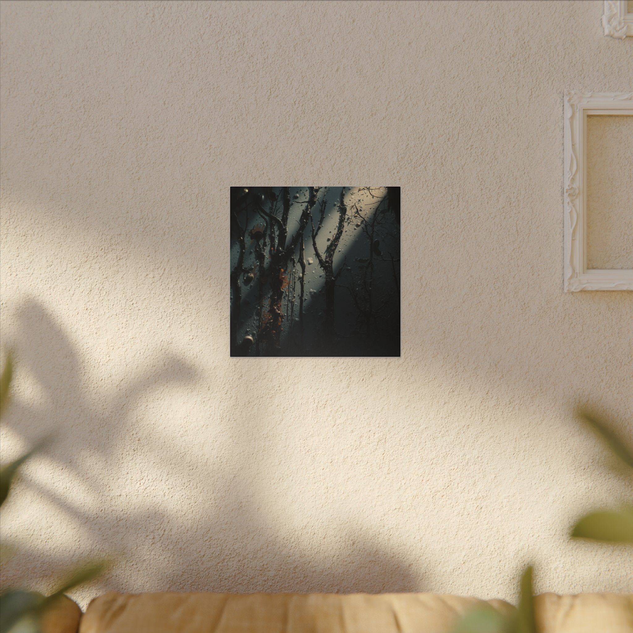 MOONVEIL moonbeam nocturne forest framed canvas wall art by Scattercrate — moonlit blue moody decor