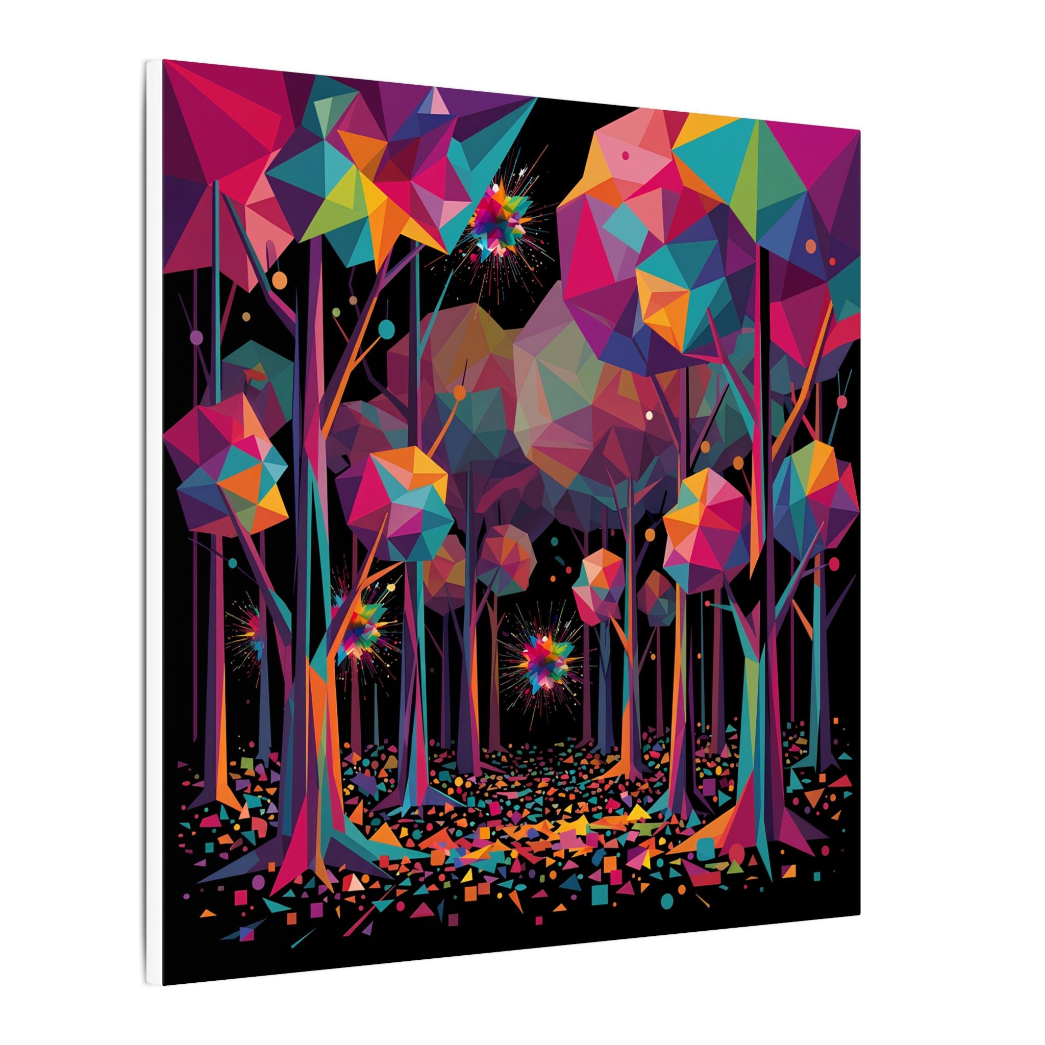 GEOMETRIC FOREST framed canvas wall art by Scattercrate — emerald and gold low-poly geometric forest art