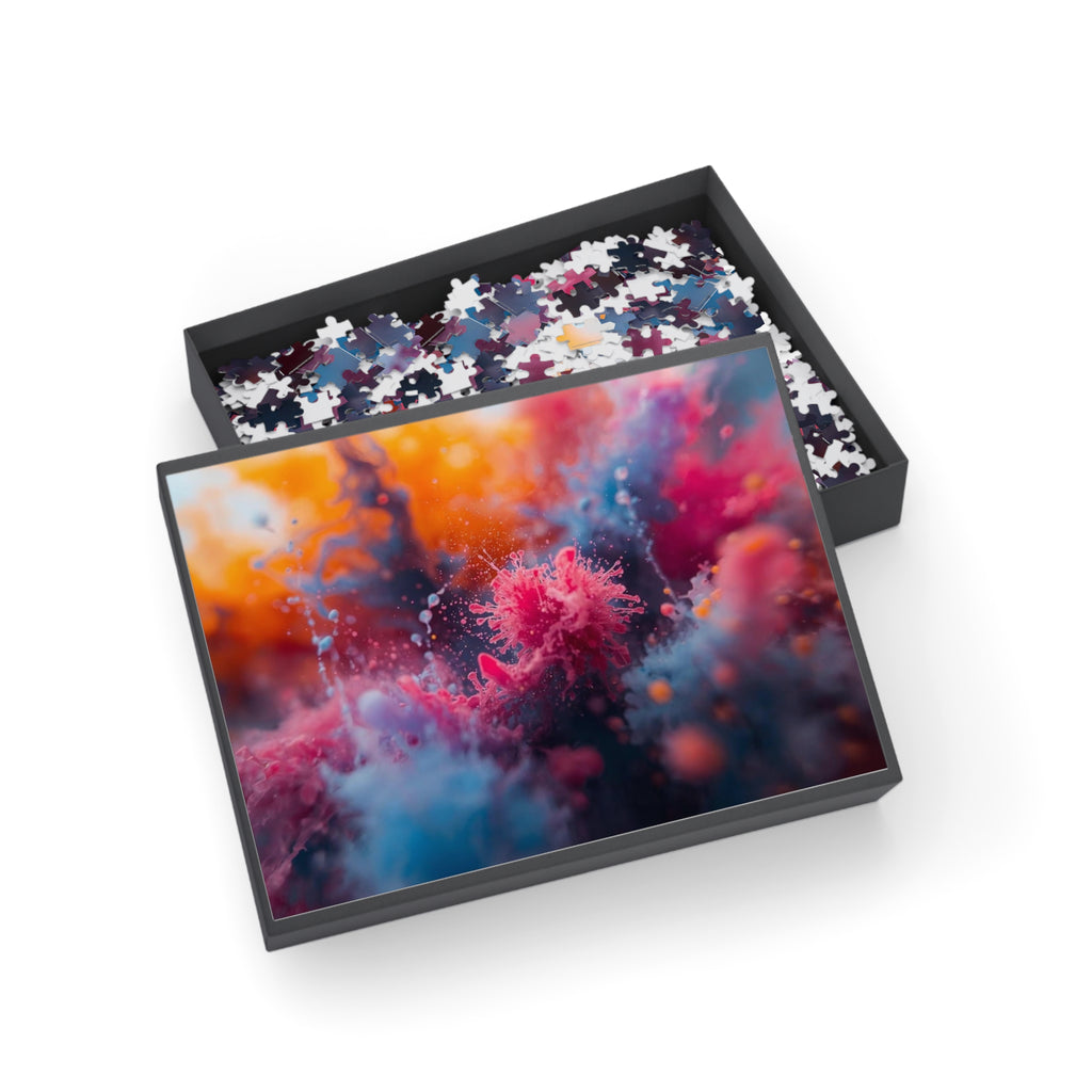 Novaflare 500-piece jigsaw puzzle by Scattercrate — magenta burst abstract art