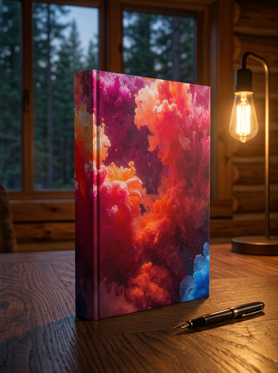 Rosehaze hardcover journal by Scattercrate — magenta and coral cloudburst cooled by true blue
