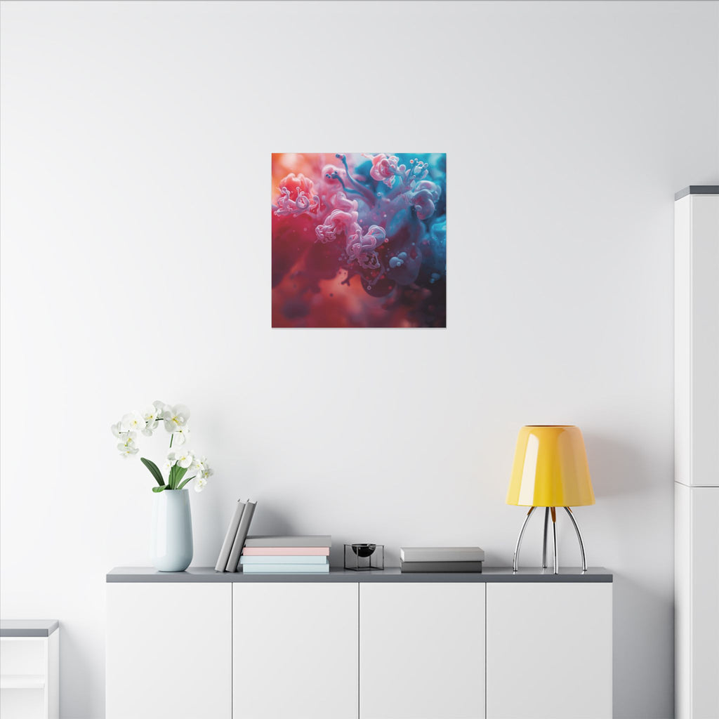 Marblewave Canvas Print — Red & Blue Ink Swirl Wall Art