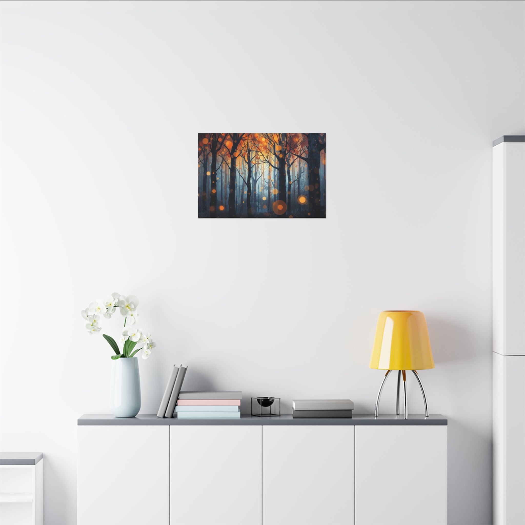 GLOW FOREST — Abstract Forest Lights Framed Canvas Wall Art