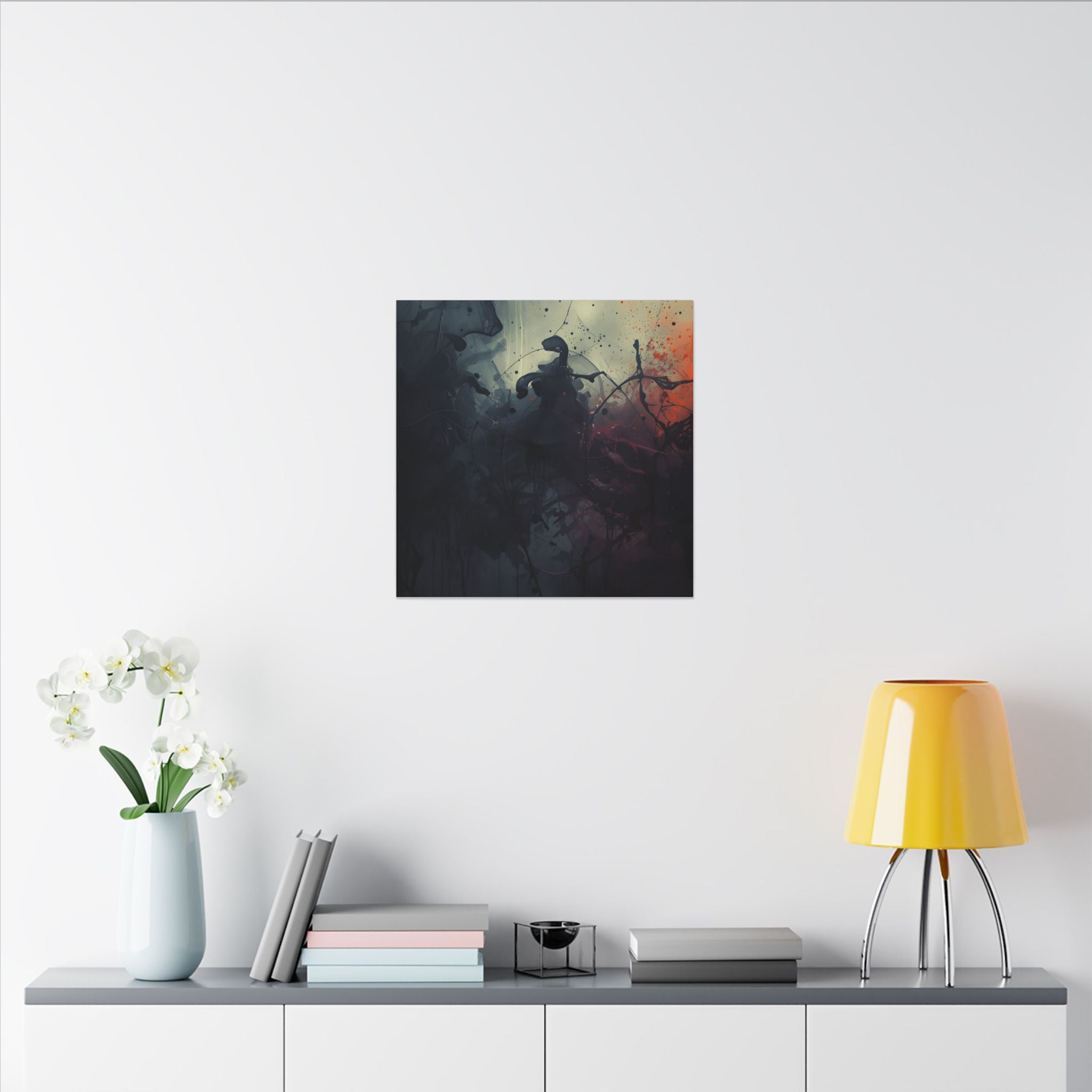 Inkscorch canvas print by Scattercrate — navy ink bleeding into firelit orange