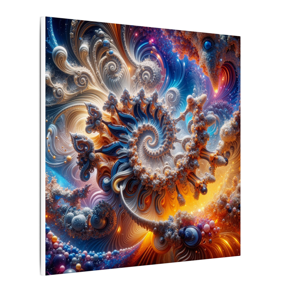 AMMONITE cosmic spiral shell canvas print by Scattercrate — icy blue fractal coil against molten gold