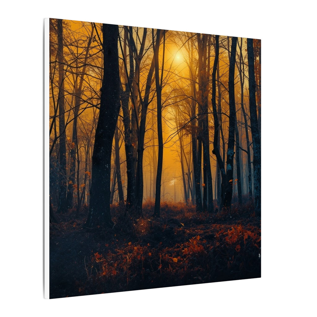 GOLDFALL molten gold dusk forest framed canvas wall art by Scattercrate — golden moody forest decor