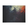 Inkscorch puzzle by Scattercrate — navy ink bleeding into firelit orange