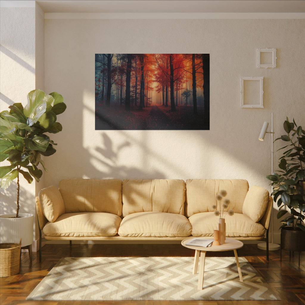 AMBER FOREST — Abstract Autumn Forest Framed Canvas Wall Art