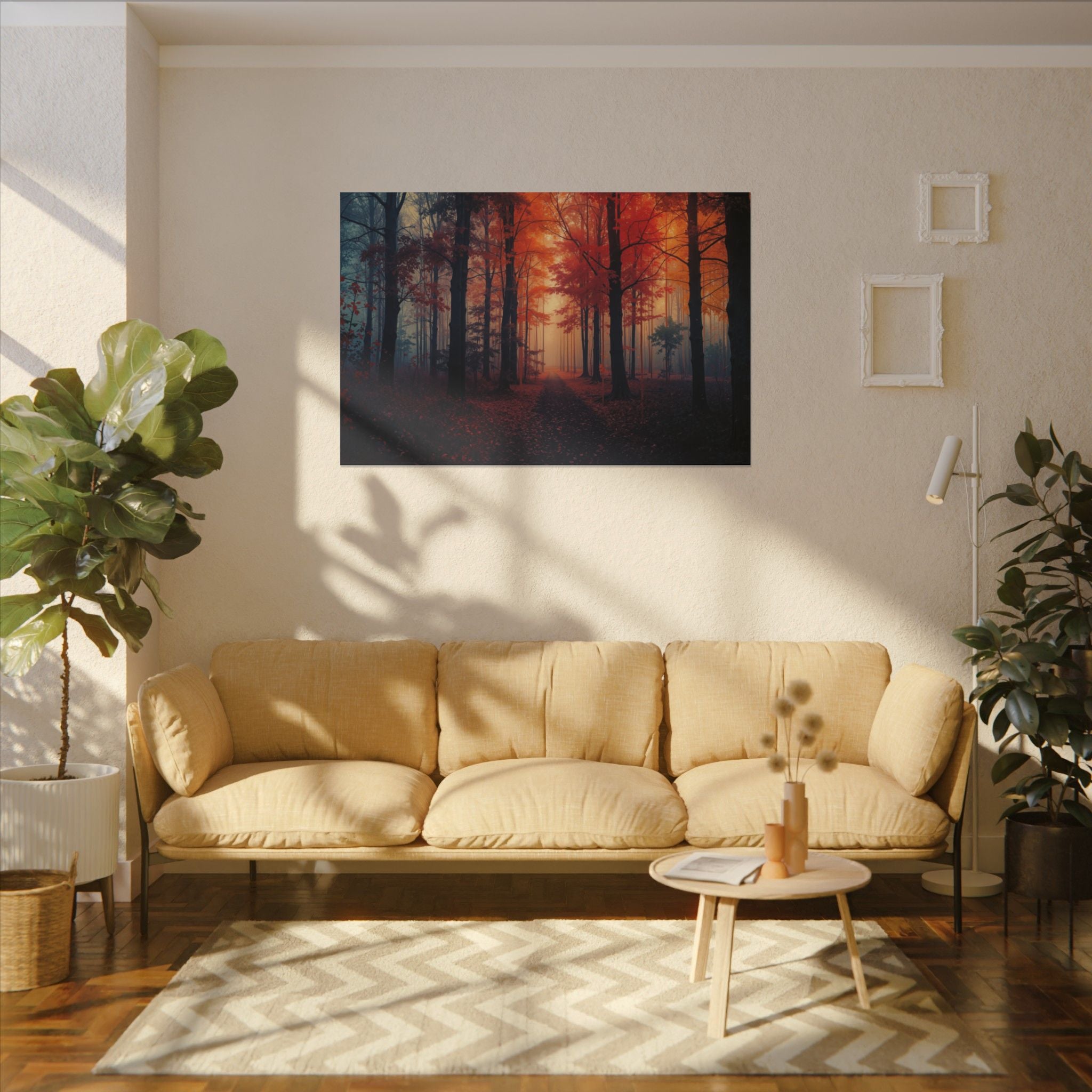 AMBER FOREST — Abstract Autumn Forest Framed Canvas Wall Art