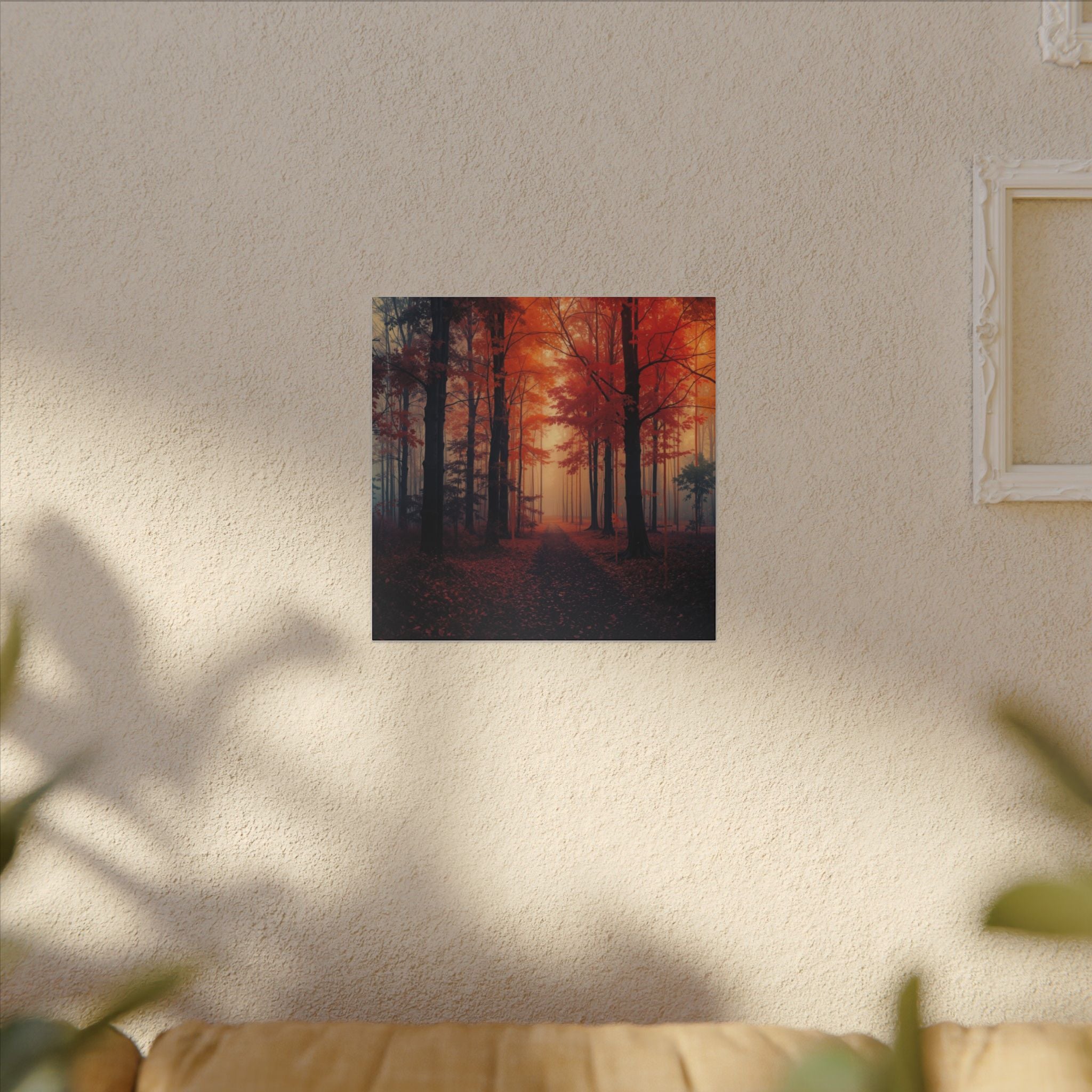 AMBER FOREST — Abstract Autumn Forest Framed Canvas Wall Art