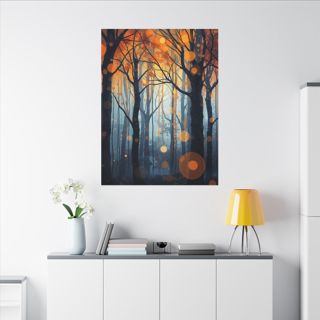GLOW FOREST — Abstract Forest Lights Framed Canvas Wall Art