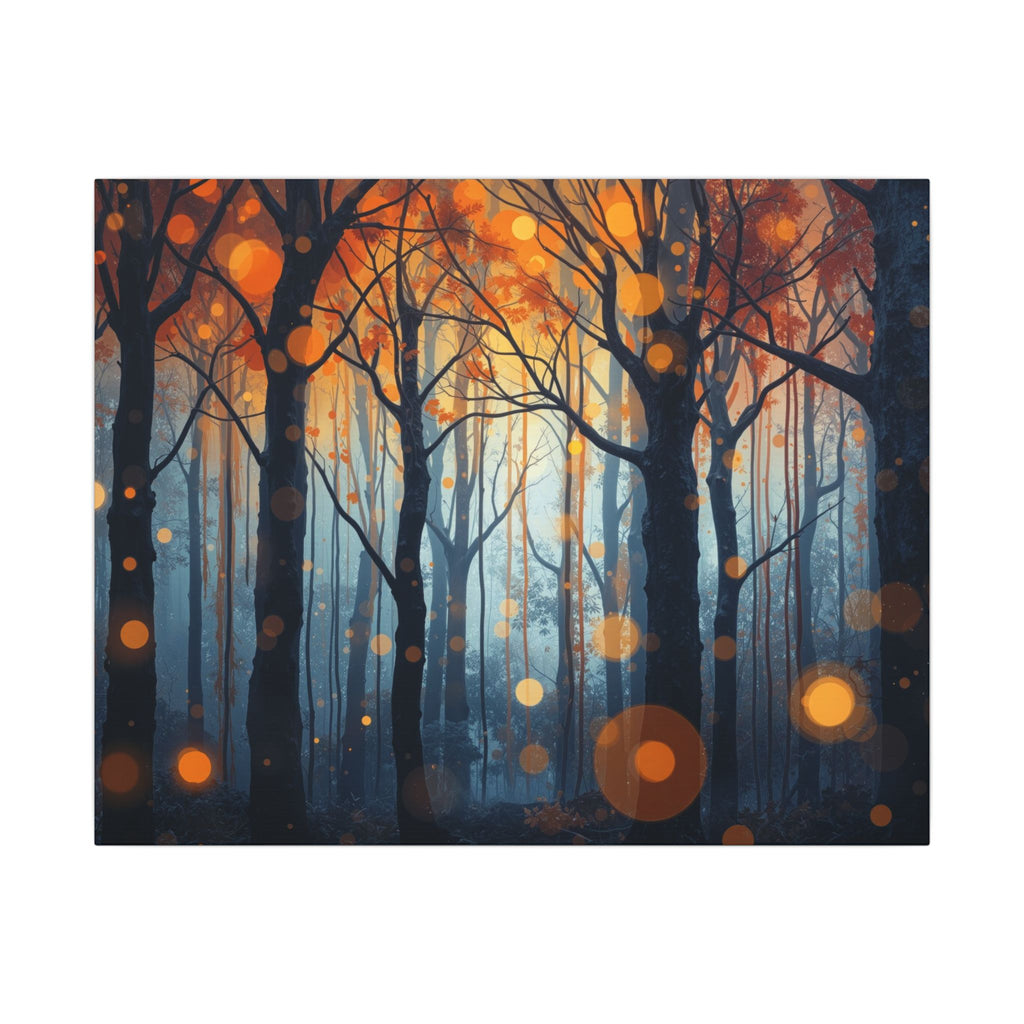 GLOW FOREST — Abstract Forest Lights Framed Canvas Wall Art