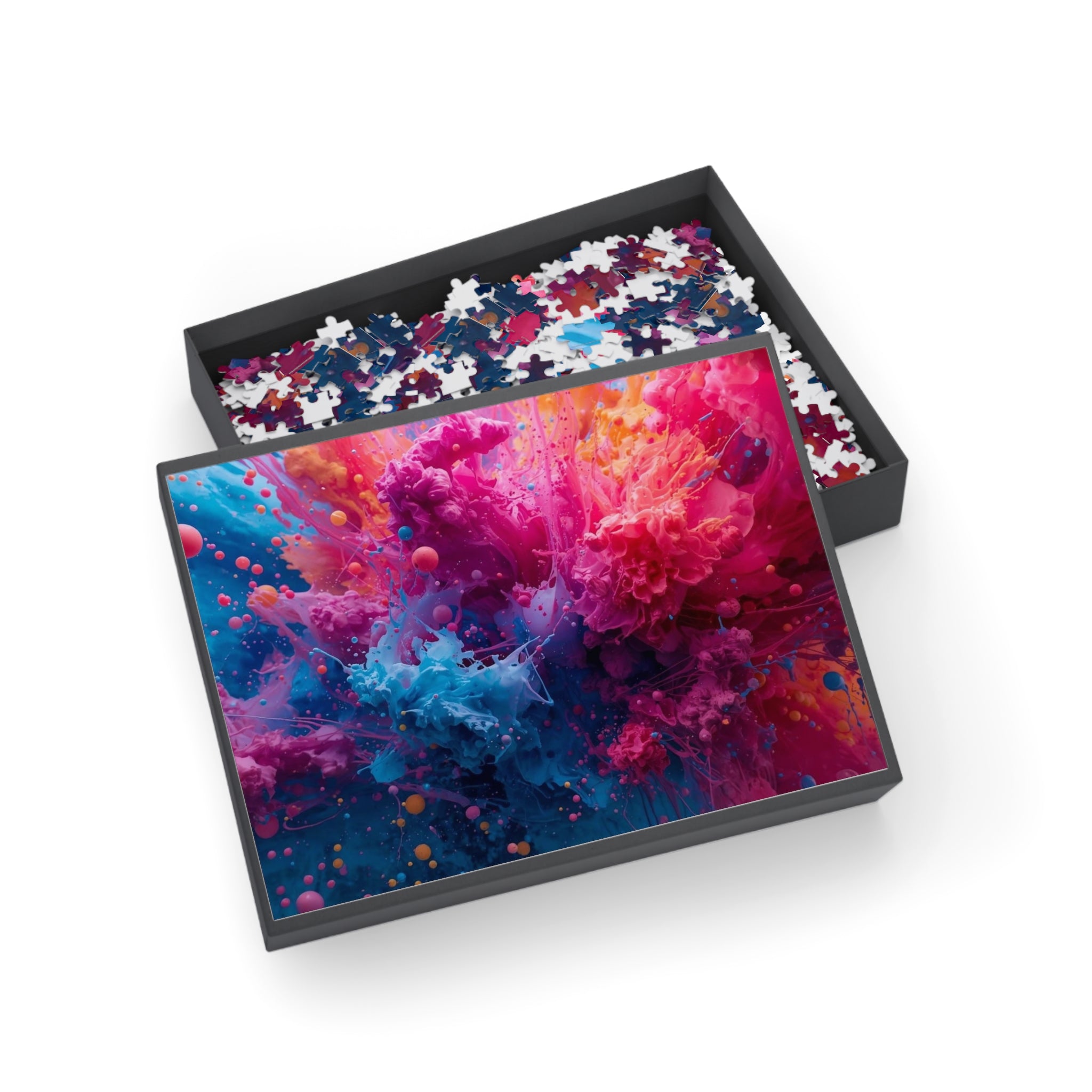 Coralchasm 500-piece jigsaw puzzle by Scattercrate — teal and coral abstract art
