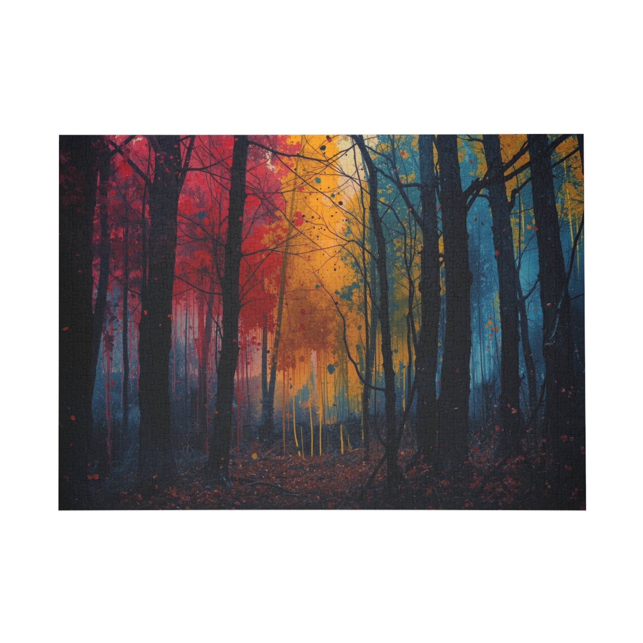 FAUVE 500-piece abstract forest art puzzle by Scattercrate — vivid moody forest jigsaw gift