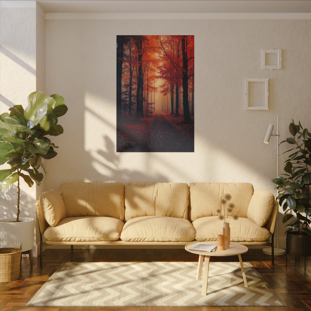 AMBER FOREST — Abstract Autumn Forest Framed Canvas Wall Art