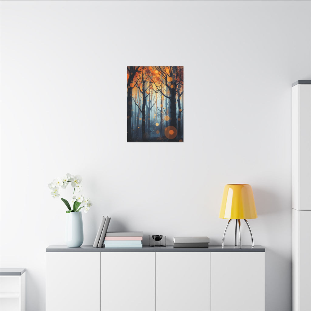 GLOW FOREST — Abstract Forest Lights Framed Canvas Wall Art