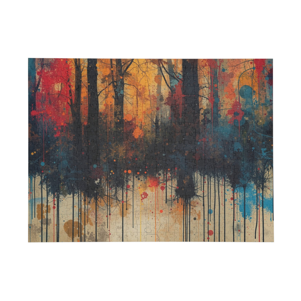 WILDSTAIN splatter forest art puzzle by Scattercrate — joyful multicolor paint explosion