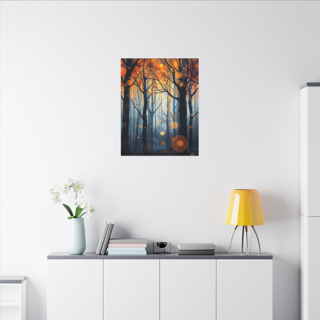 GLOW FOREST — Abstract Forest Lights Framed Canvas Wall Art