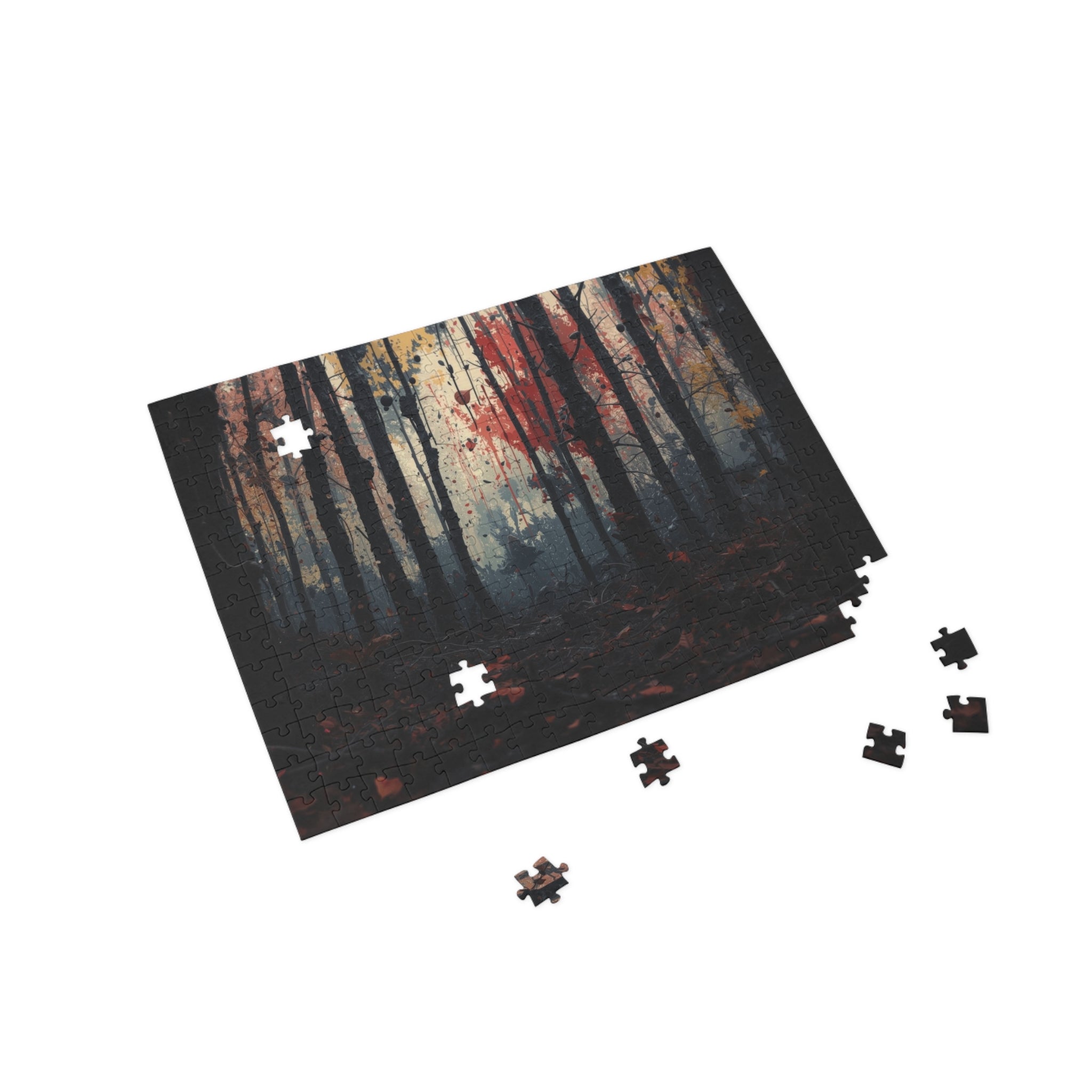HUSHWOOD 500-piece abstract forest art puzzle by Scattercrate — hushed moody forest jigsaw gift