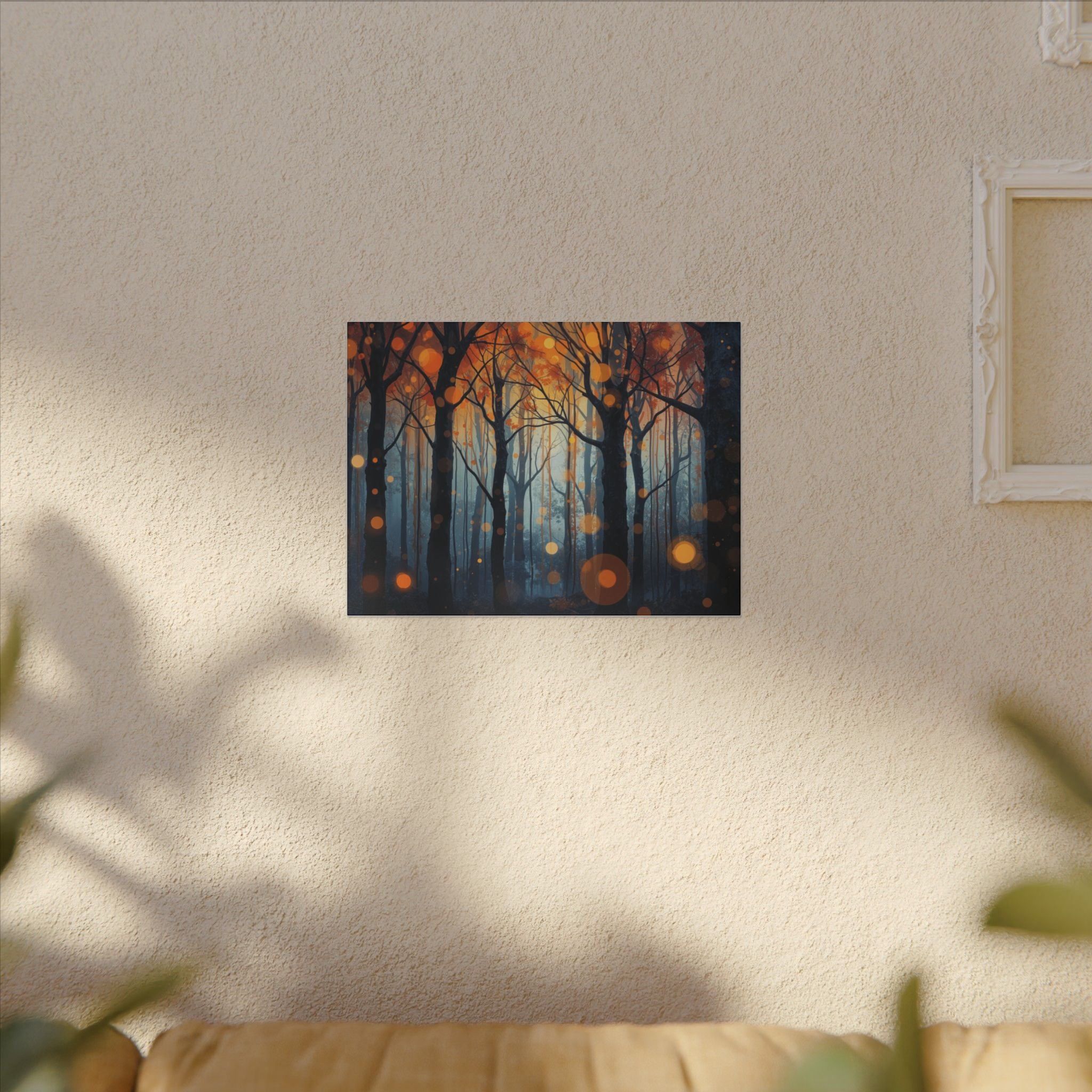 GLOW FOREST — Abstract Forest Lights Framed Canvas Wall Art