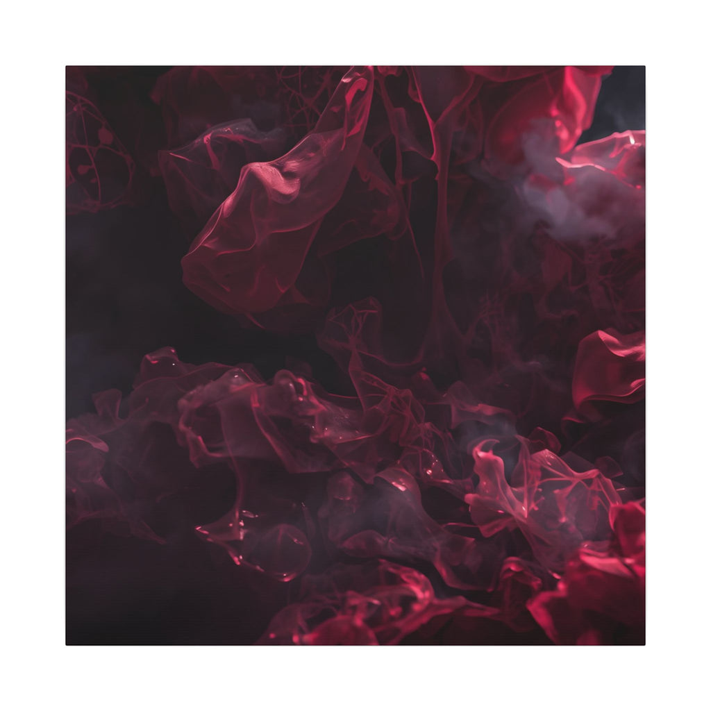 Scarletveil canvas print by Scattercrate — crimson silk folds in cold fog