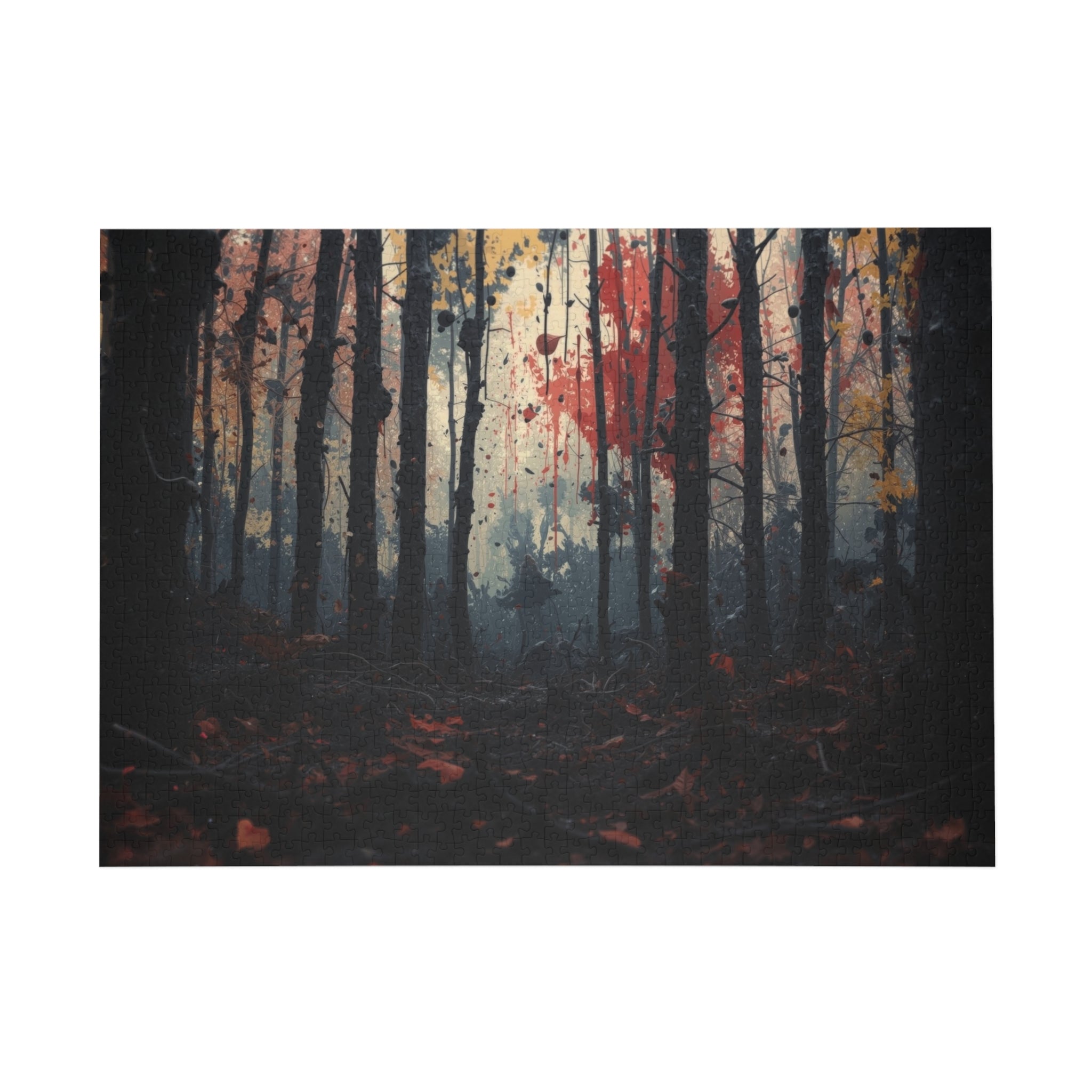 HUSHWOOD 500-piece abstract forest art puzzle by Scattercrate — hushed moody forest jigsaw gift