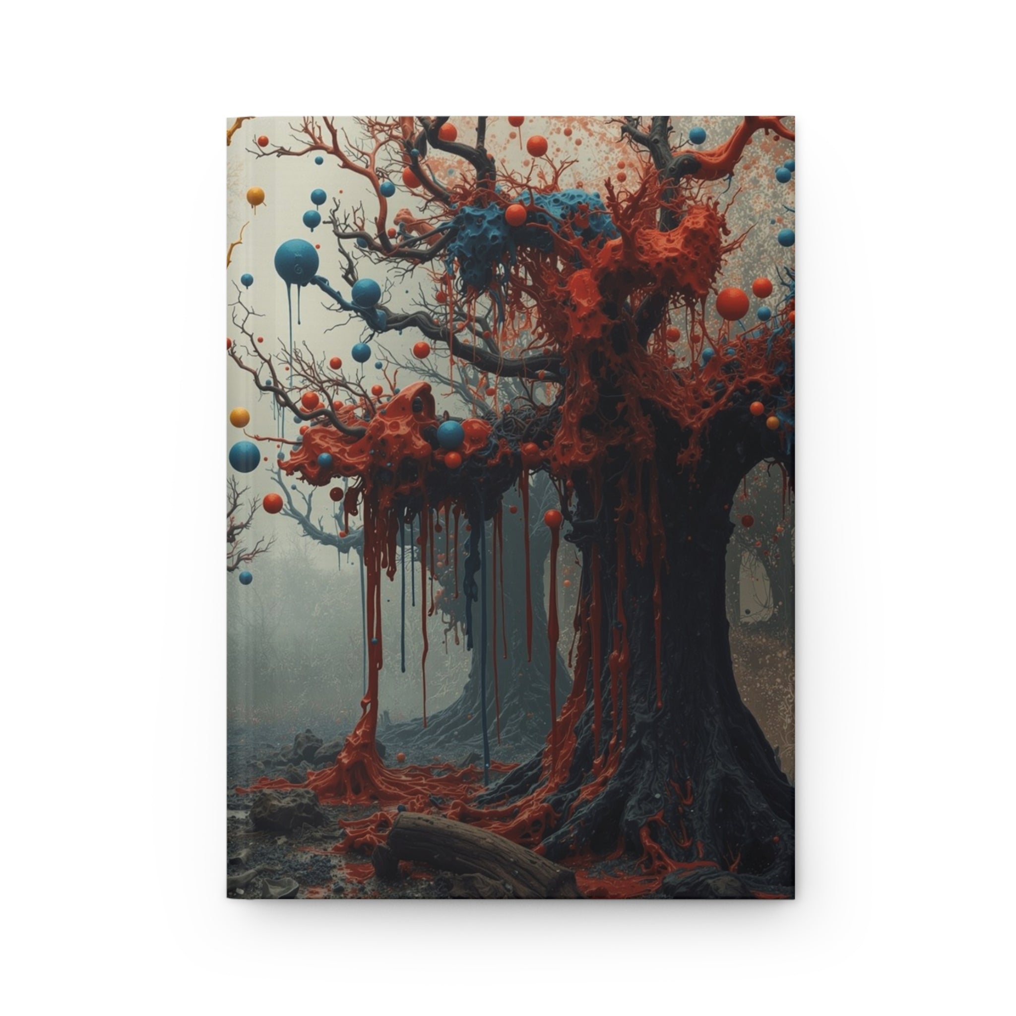 CONJURE surreal paint forest hardcover art journal by Scattercrate — gnarled trees dripping gold and crimson