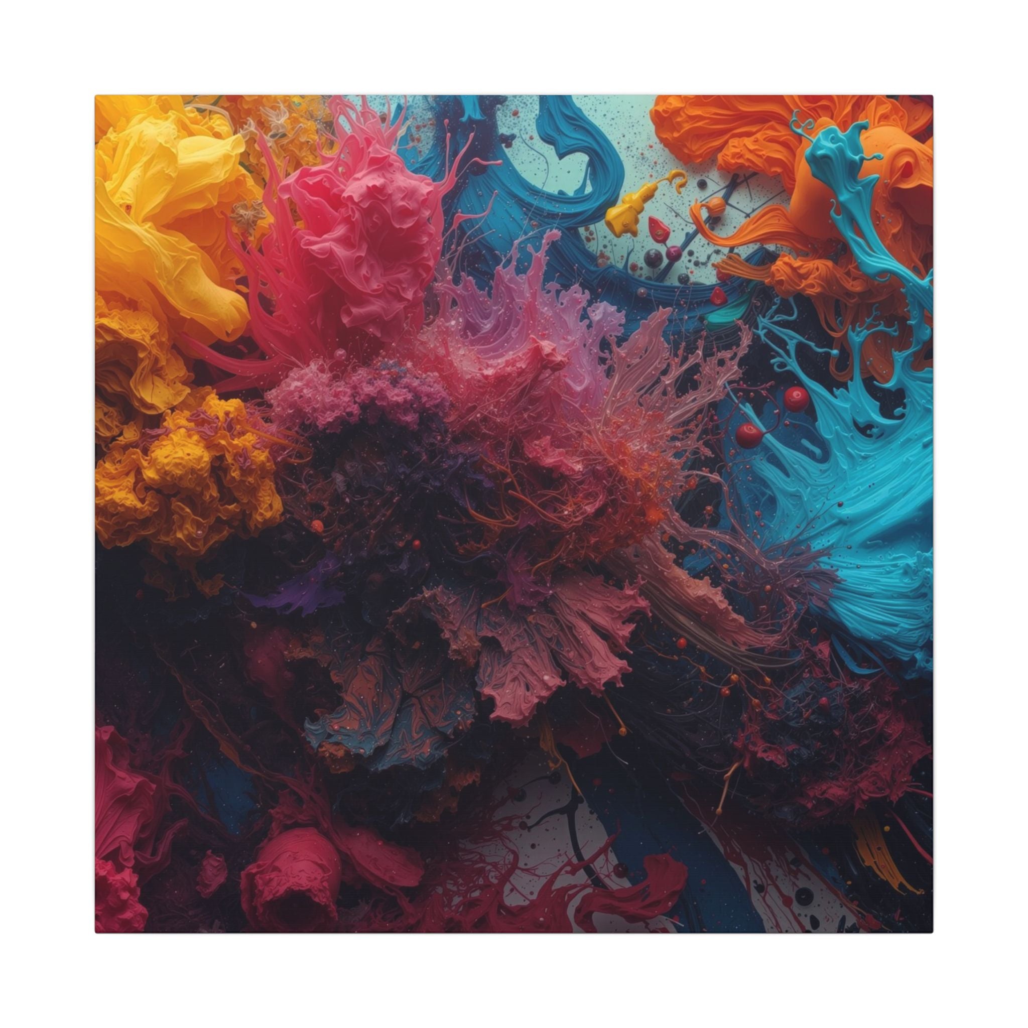 Goldenreef canvas print by Scattercrate — marigold and coral tones in a glowing reef-inspired abstract