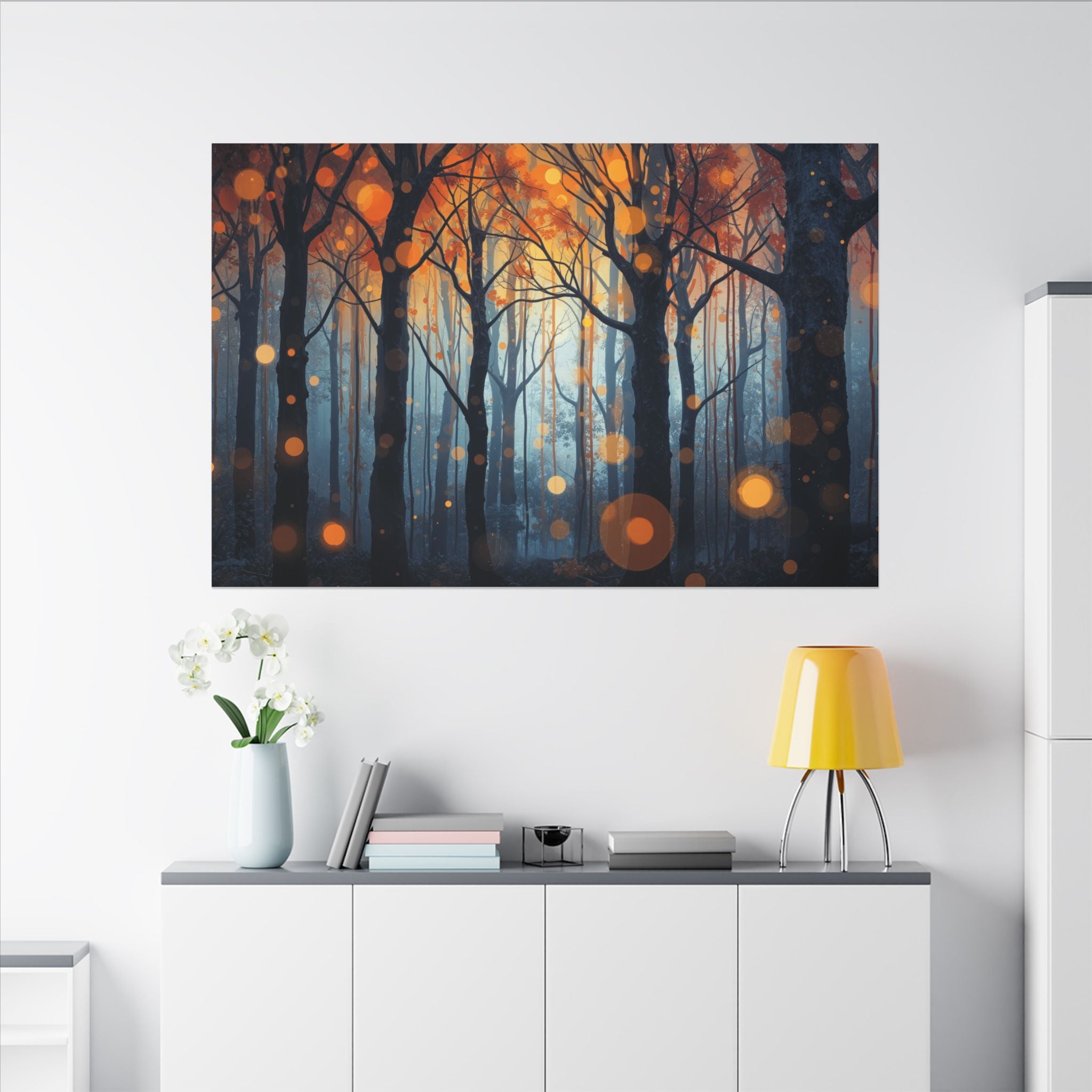 GLOW FOREST — Abstract Forest Lights Framed Canvas Wall Art