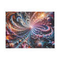 PULSAR radiant fractal burst jigsaw puzzle by Scattercrate — amber and blue-violet spirals exploding from a point of light