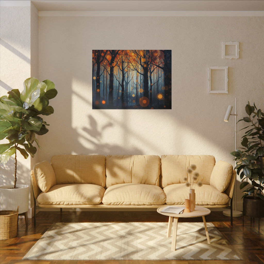 GLOW FOREST — Abstract Forest Lights Framed Canvas Wall Art