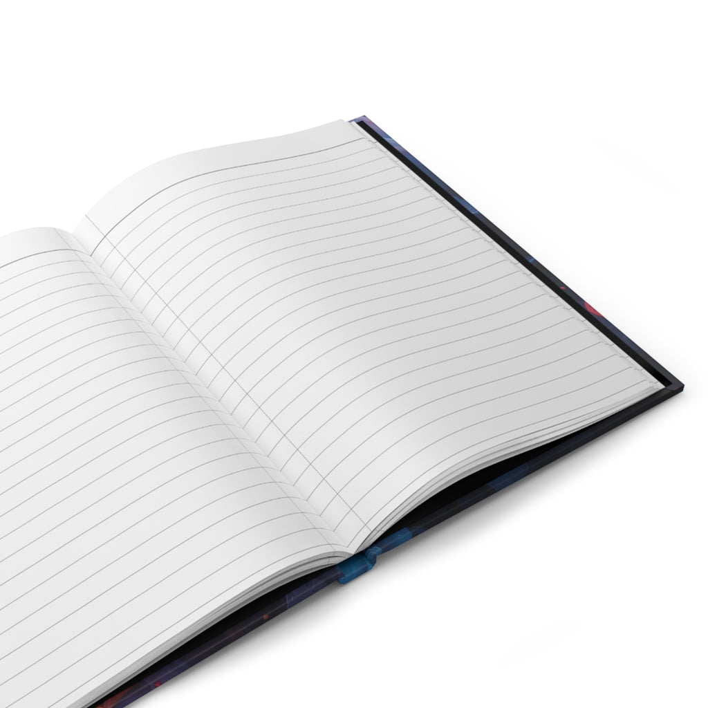 Azureflare hardcover journal by Scattercrate — blue ember wall art, cool flame over deep indigo