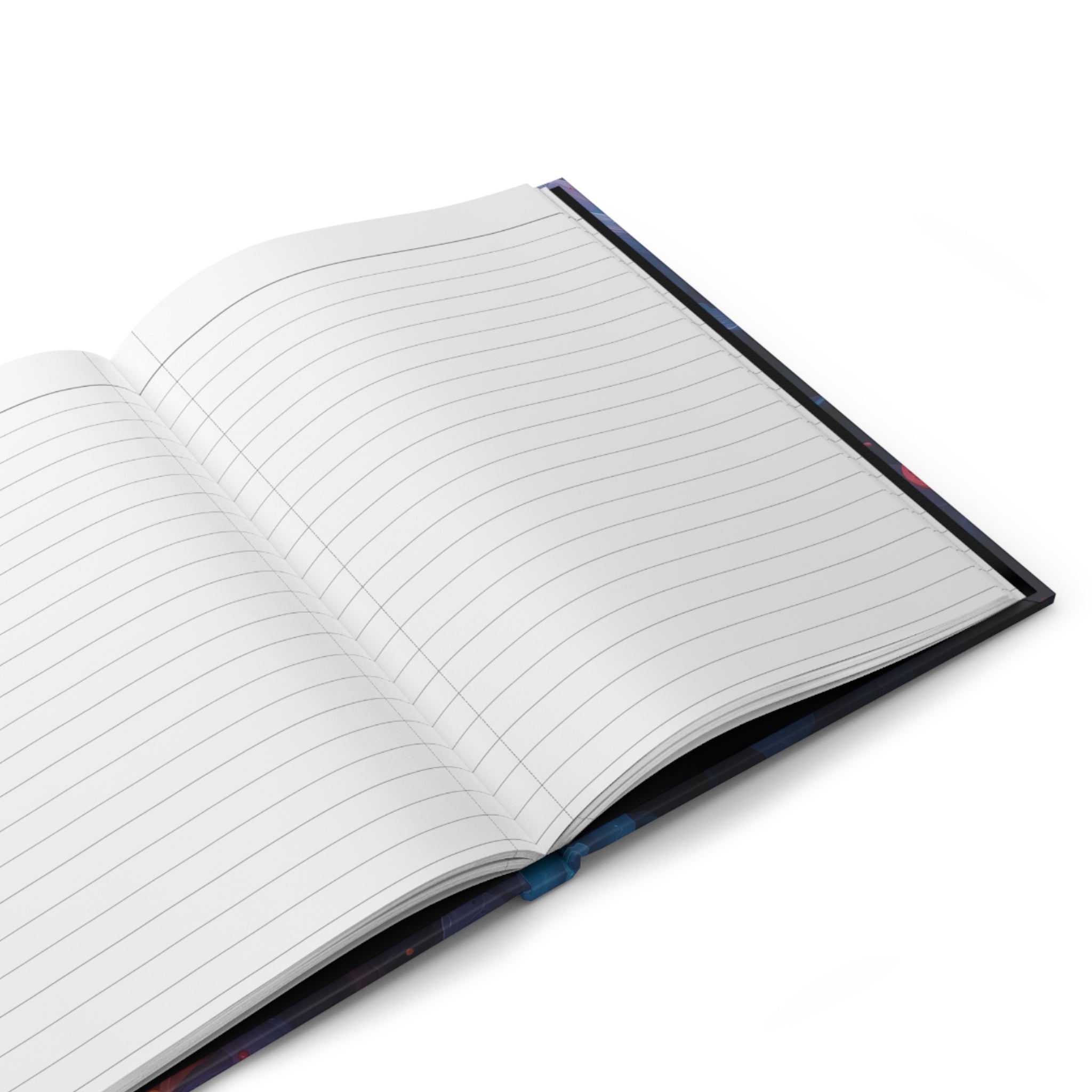 Azureflare hardcover journal by Scattercrate — blue ember wall art, cool flame over deep indigo
