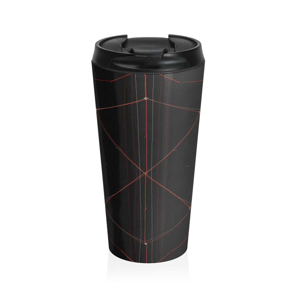 Dead Reckoning stainless steel travel mug by Scattercrate — abstract navigation art drinkware, dark aesthetic