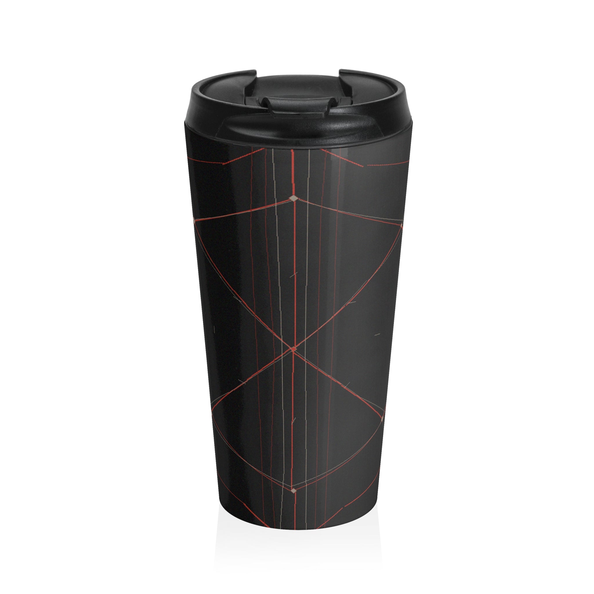 Dead Reckoning stainless steel travel mug by Scattercrate — abstract navigation art drinkware, dark aesthetic