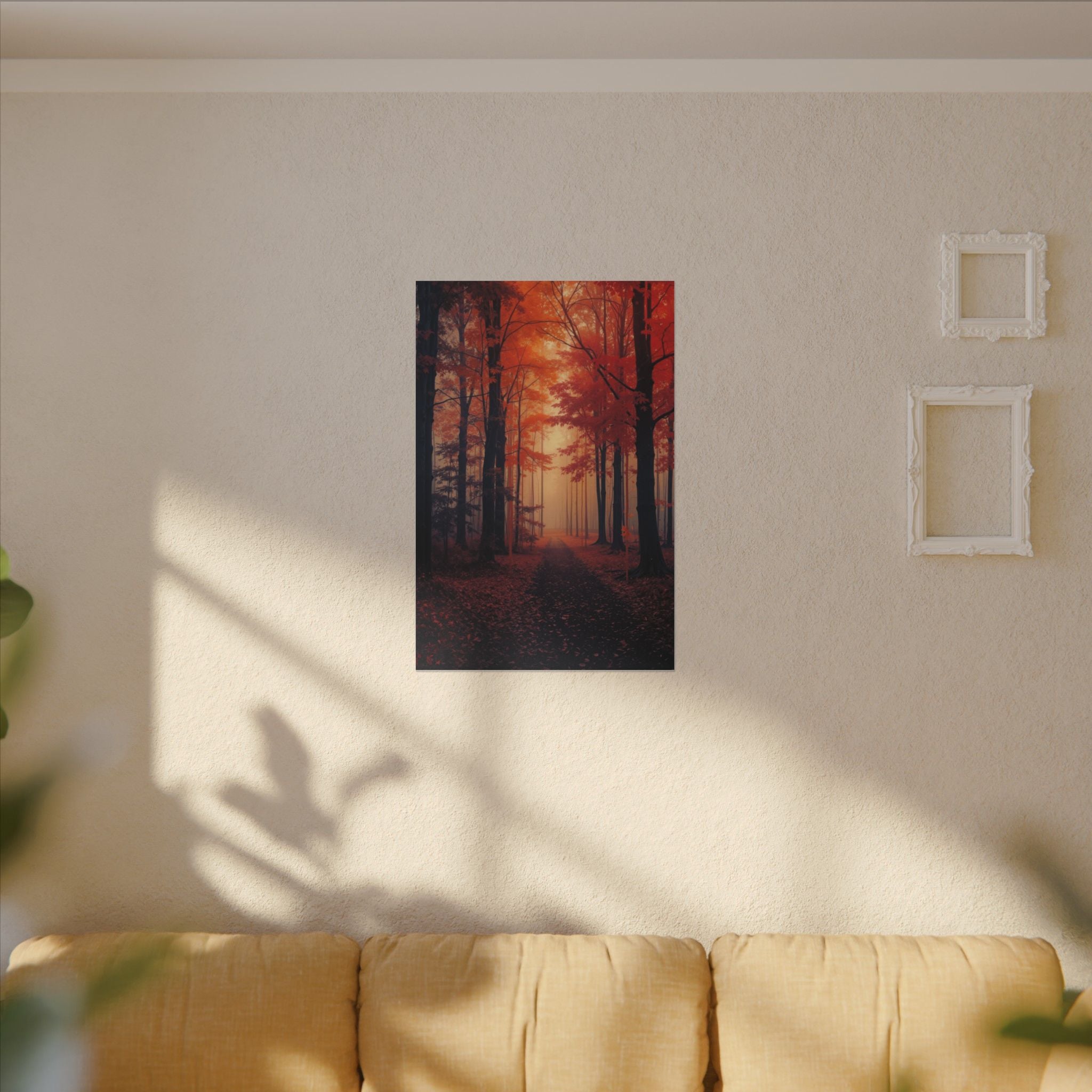 AMBER FOREST — Abstract Autumn Forest Framed Canvas Wall Art