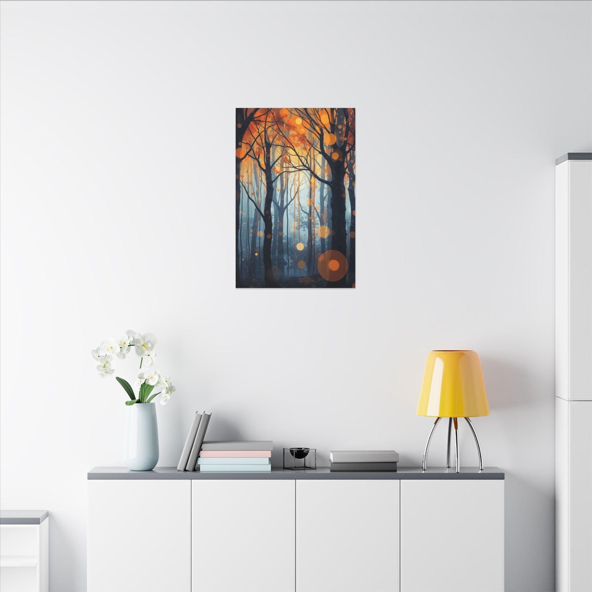 GLOW FOREST — Abstract Forest Lights Framed Canvas Wall Art