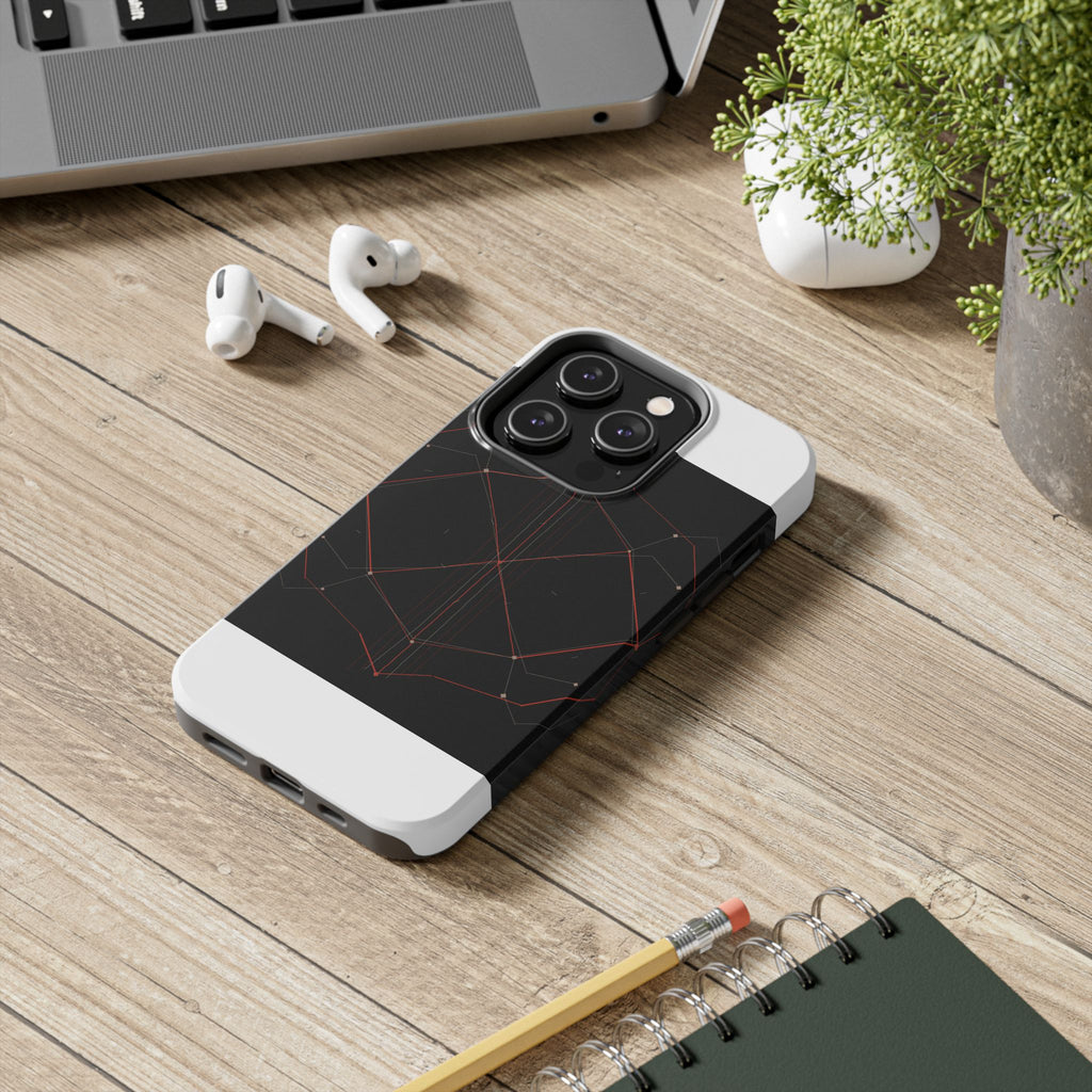 Dead Reckoning tough phone case by Scattercrate — abstract navigation art, dark geometric protective case