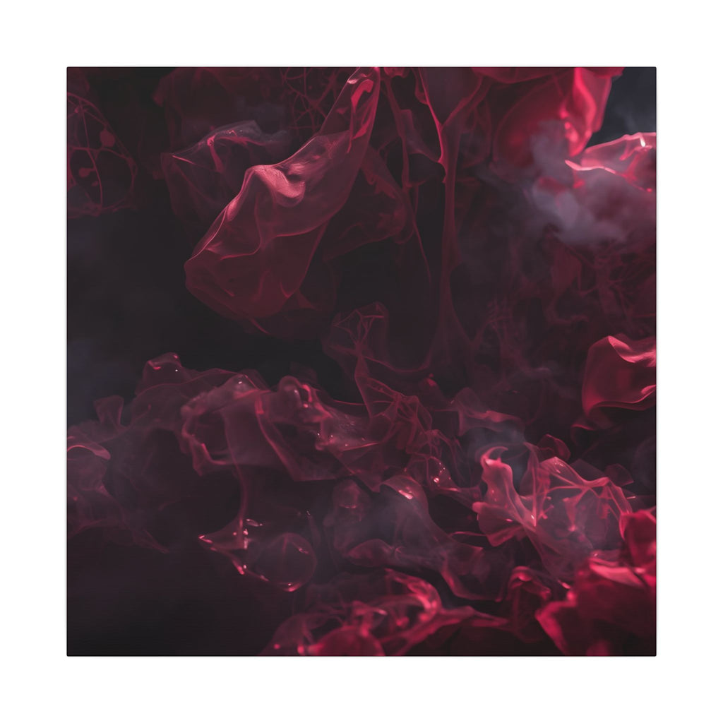 Scarletveil canvas print by Scattercrate — crimson silk folds in cold fog