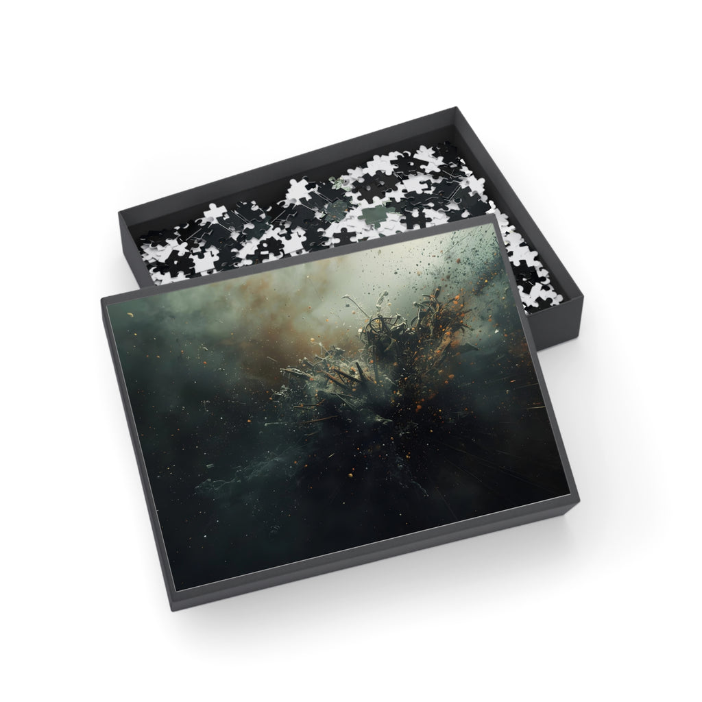 Cindershatter puzzle by Scattercrate — charcoal debris and ember explosion