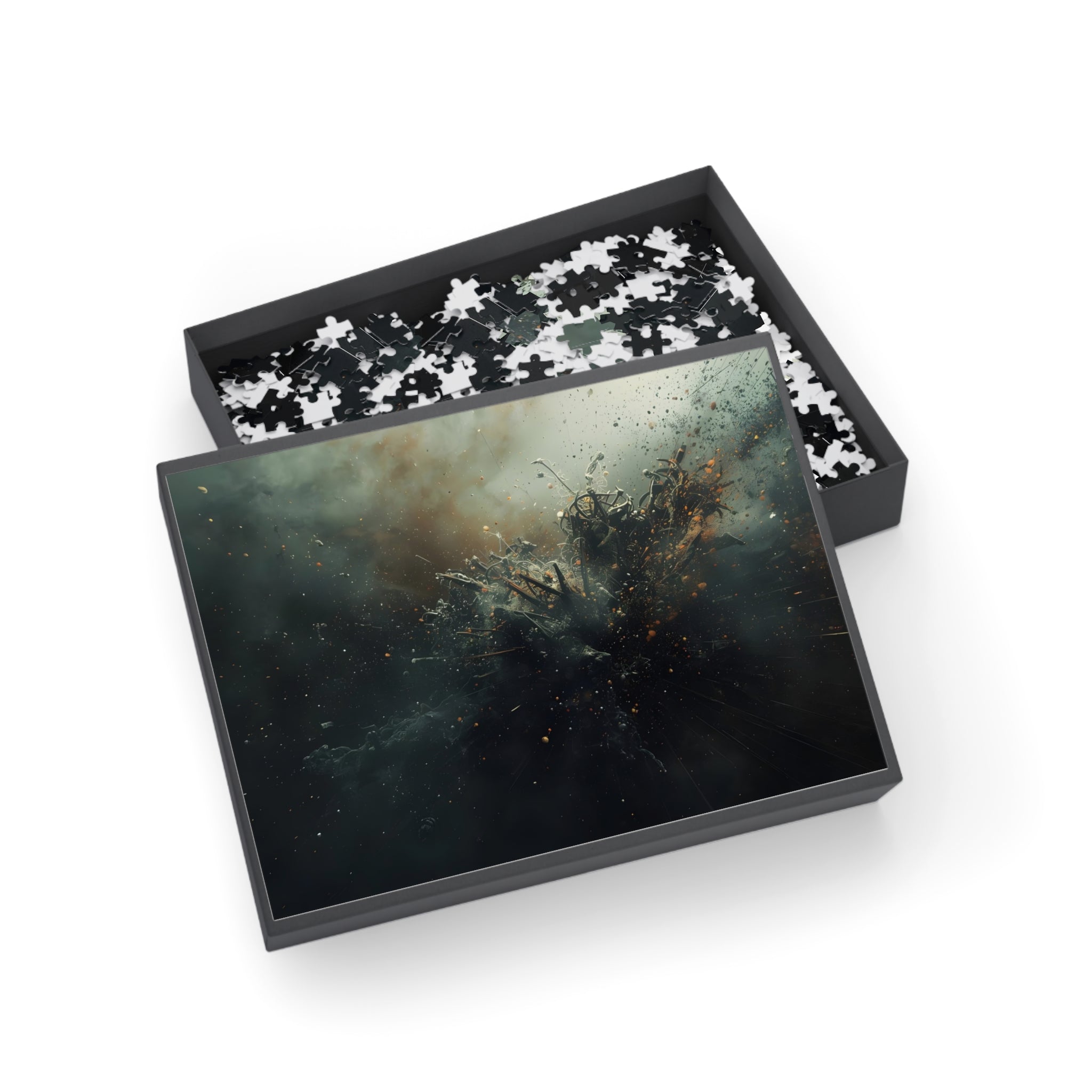 Cindershatter puzzle by Scattercrate — charcoal debris and ember explosion