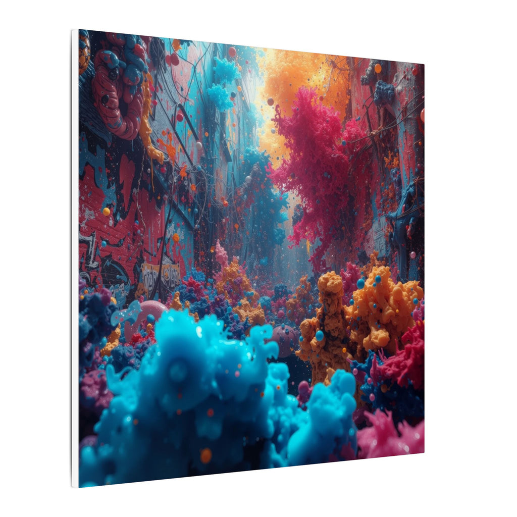Alleybloom canvas print by Scattercrate — graffiti coral ink blooms on a tagged alley wall