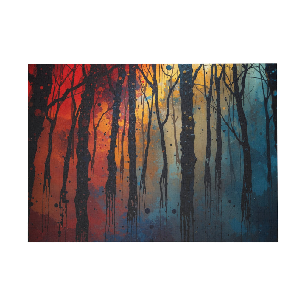 INKWASH 500-piece abstract forest art puzzle by Scattercrate — inky moody forest jigsaw gift