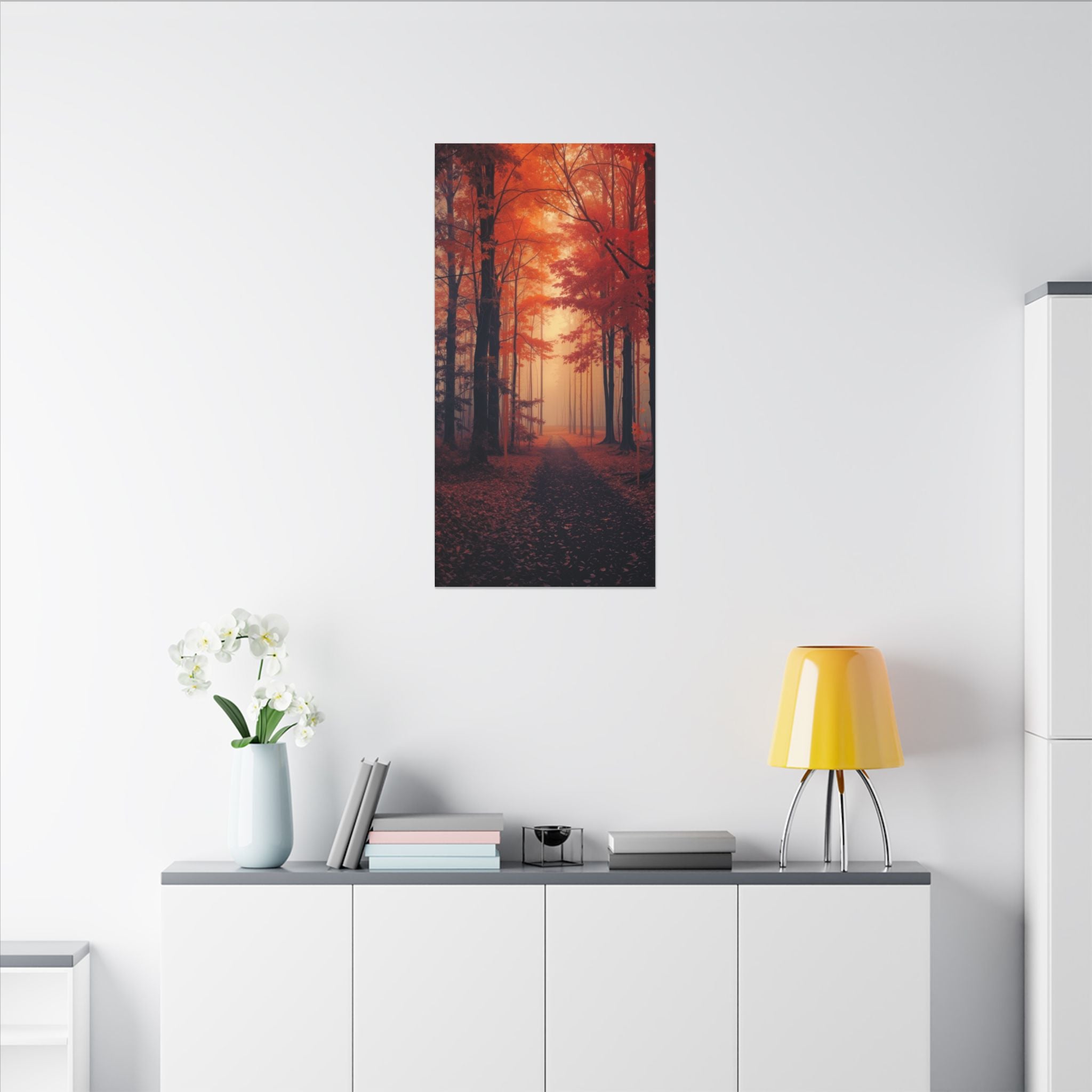 AMBER FOREST — Abstract Autumn Forest Framed Canvas Wall Art
