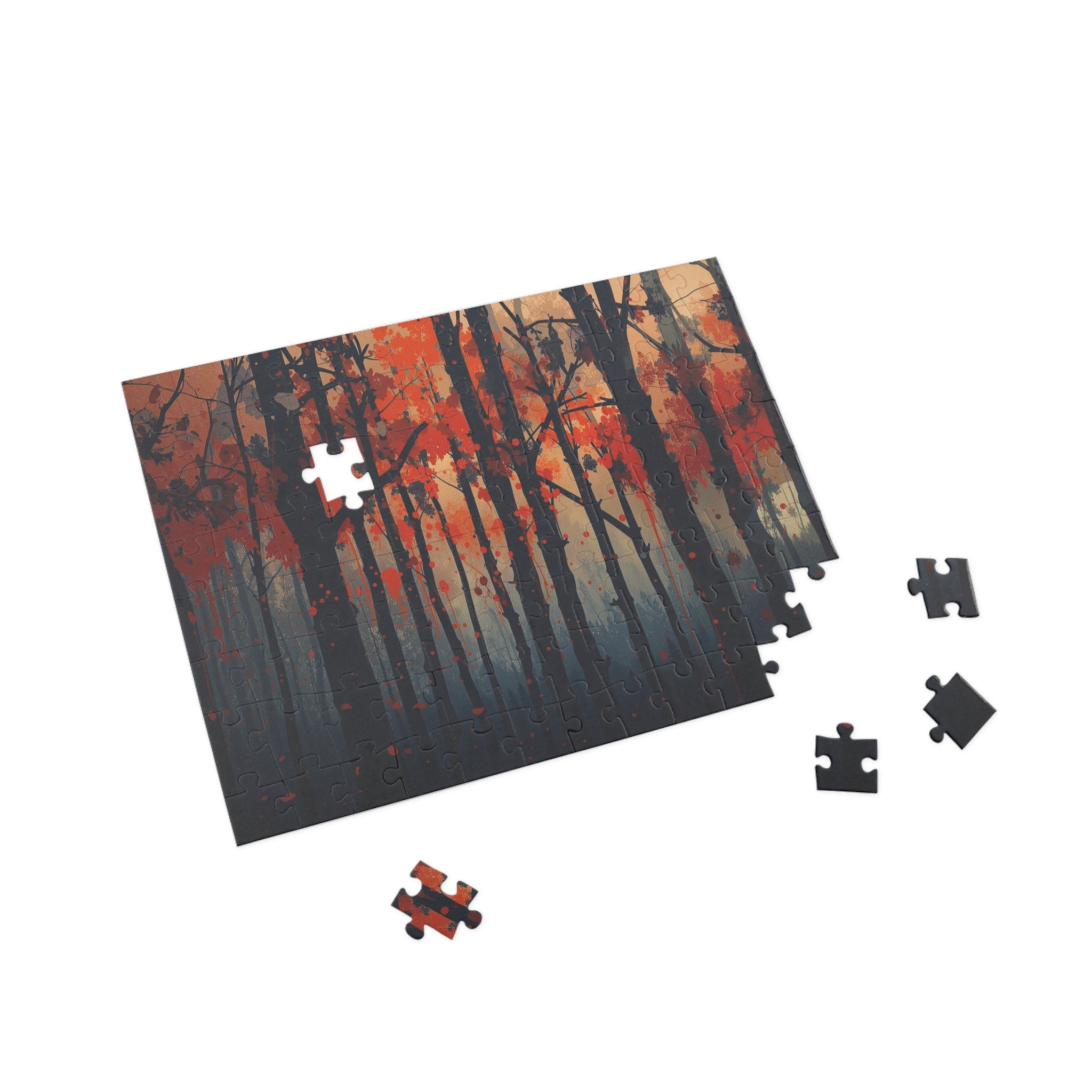 EMBERLINE 500-piece burning forest art puzzle by Scattercrate — ember-orange moody forest jigsaw gift